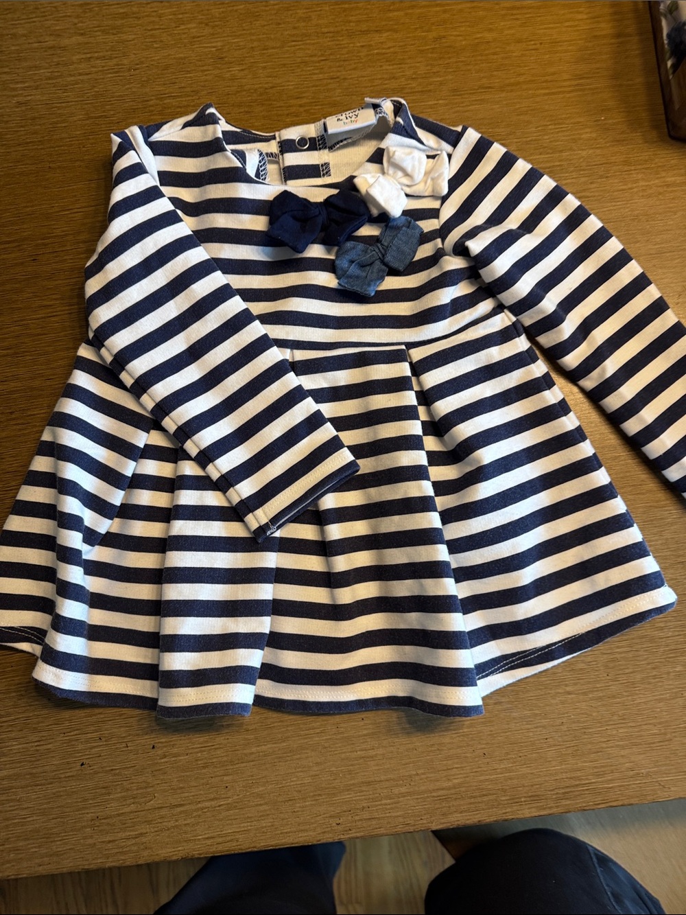 crown & ivy Navy and White Striped Long-Sleeve Peplum Top with Bow Trio